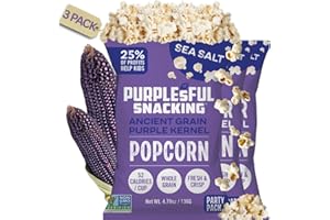 Purplesful Purple Corn Popcorn, Silkier, Creamier & Healthy Popcorn, Vegan-Friendly, Non-GMO, Flavorful Popped Corn Gourmet Snack, Sea Salt, Big Bulk Pack - 4.8 Oz Per Pack (Pack of 3)