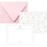 Lemon Grace Co - Pink Coquette Stationery, Personalized Rose Floral Stationery for Women, Flower Stationary Cards and Envelopes Set, Note Cards with Envelopes, Pink Coquette Gifts AS-2313