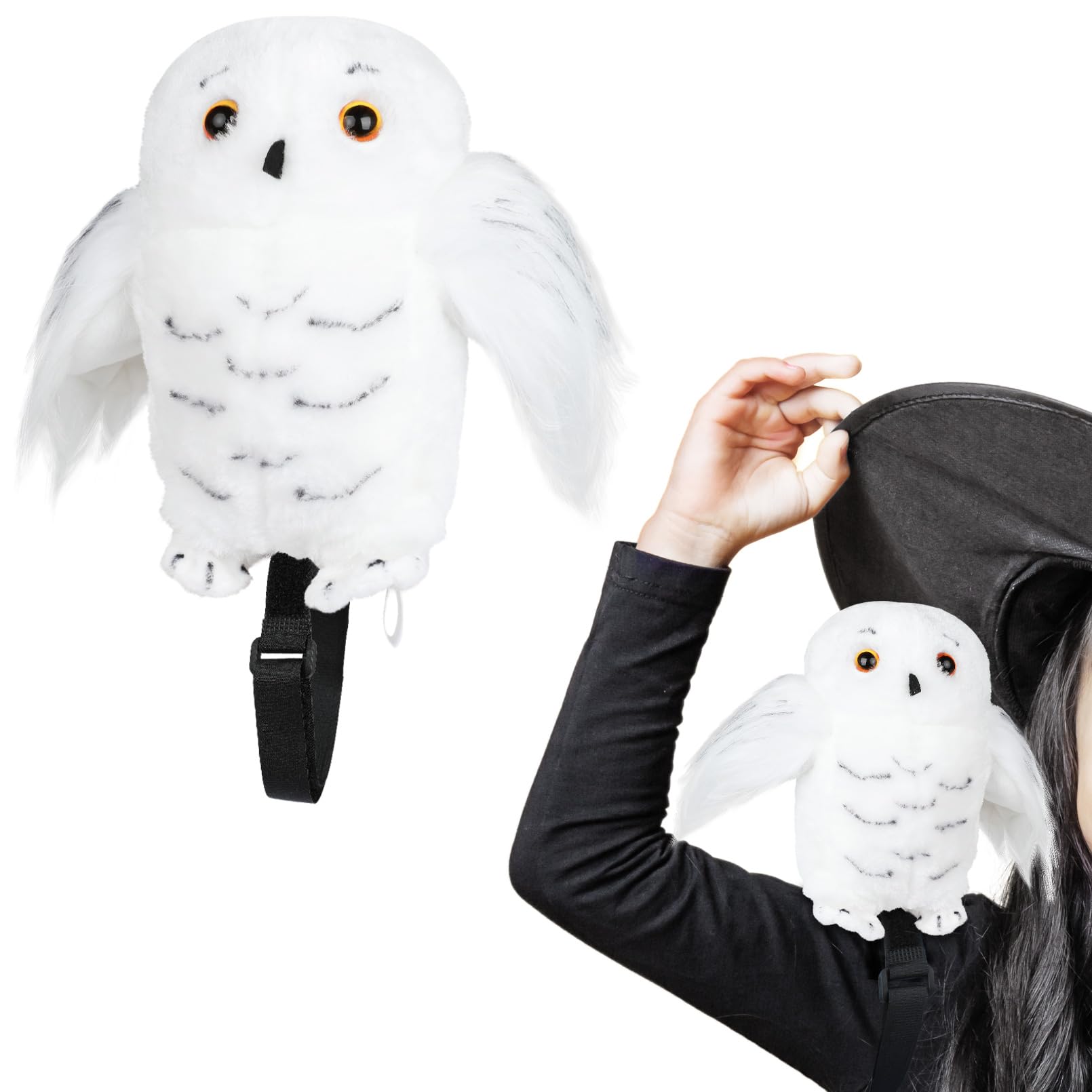 Photo 1 of VIVOLOOM Snowy Owl Shoulder Plush Toy Halloween Costume Accessories Soft Stuffed Animal Costume Cosplay Accessories Dress Up Party Toys for Kids
