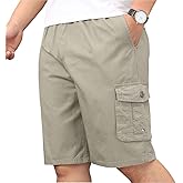 XinnanDe Mens Lightweight Cotton Loose Full Elastic Waist Twill Cargo Short with Drawstring
