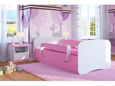 Kocot Kids Kinderbett Jugendbett 70x140 80x160 80x180 Rosa mit Rausfallschutz Matratze Schublade und Lattenrost Kinderbetten 