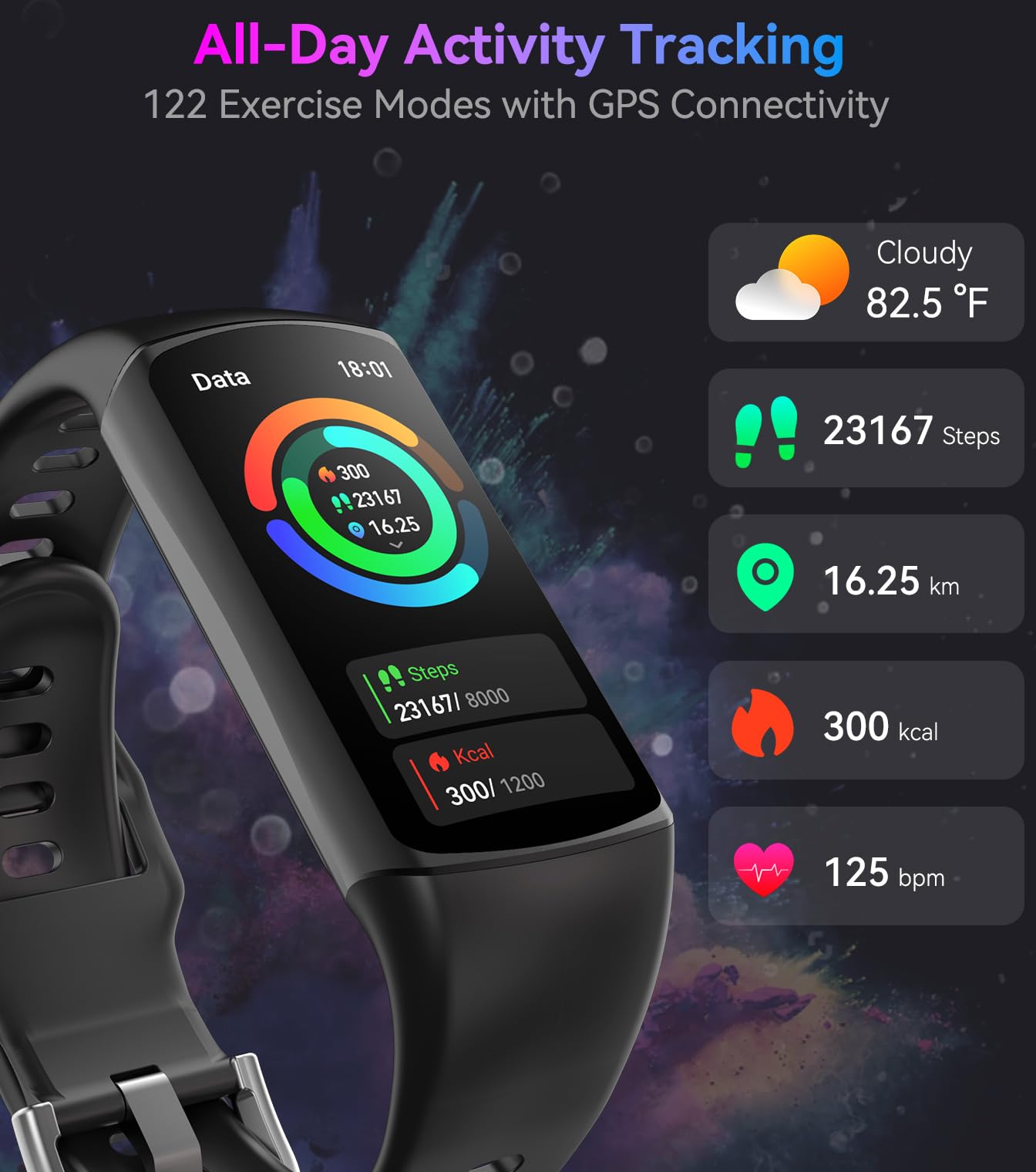 Smart Watch Fitness Tracker with 24/7 Heart Rate, Blood Oxygen Blood Pressure Monitor Sleep Tracker 120 Sports Modes Activity Tracker Step Calorie Counter IP68 Waterproof for Andriod iPhone Women Men - Image 5