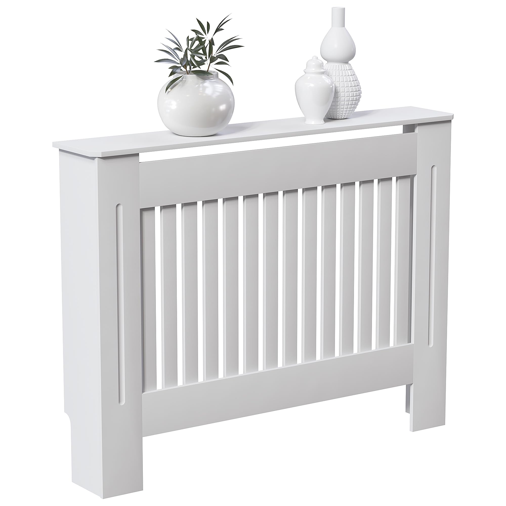 Vida Designs Chelsea Radiator Cover White - Medium - Modern Vertical Slat Design For Optimal Heat Circulation - H82xW111xD19cm - Painted MDF Cabinet Ideal For Living Room & Hallway
