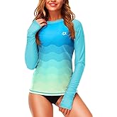 Deerose Womens Gradient Rash Guard UPF 50+ Swim Shirts Surfing Top with Thumb Hole
