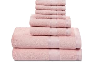 Casa Lino Bath Towel Set of 8 (2 Bath Towels, 4 Wash Cloths & 2 Hand Towels for Bathroom) - 100% Cotton - Highly Absorbent & Quick Dry - Guest Room Essentials for Bathroom Set - (Blush Pink)