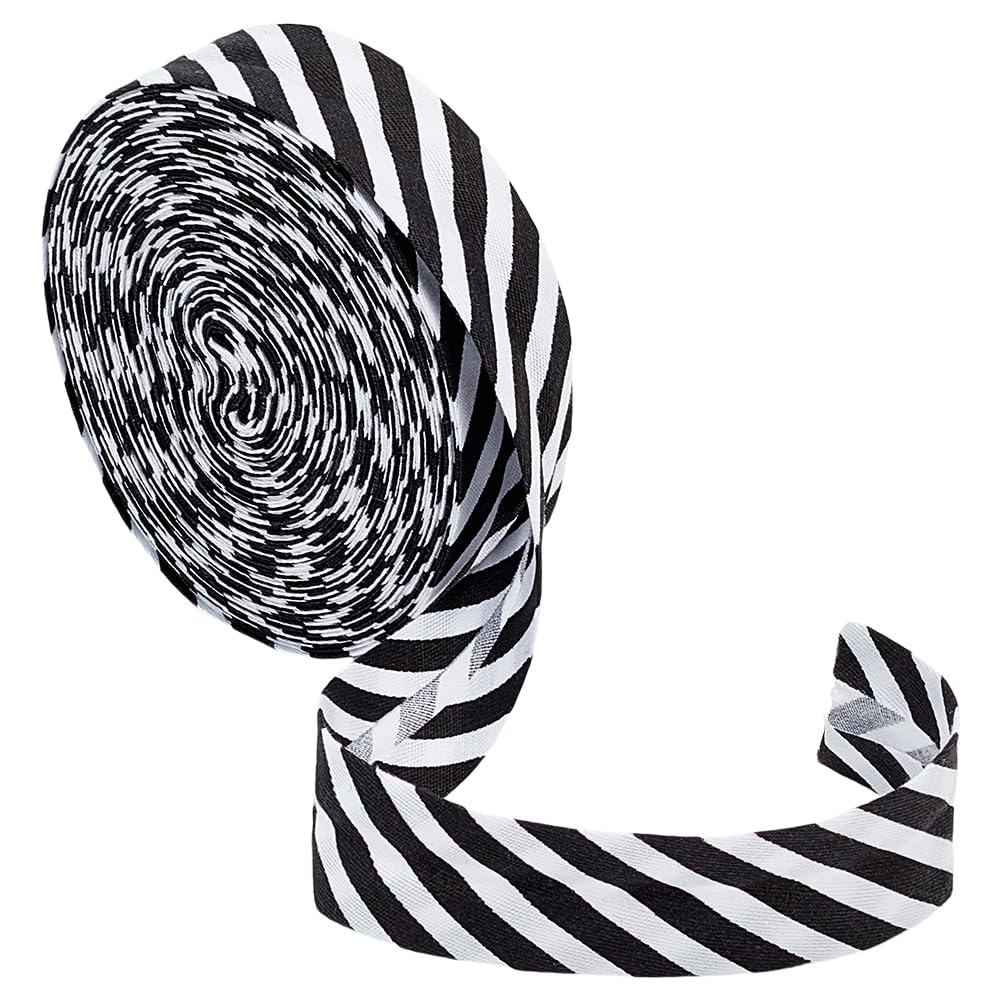 BENECREAT 10m/10.94 Yards Black White Stripe Bias Binding, 21mm Wide Christmas Striped Ribbon Polyester Twill Striped Piping Ribbon for DIY Garment Sewing Seaming Piping Quilting