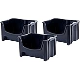 Mighty Tuff Jumbo Stackable Storage Bins, Pack of 3, Easy-Access Storage, Large Easy-To-Grip Handles, Wide Front Opening, Interlocking, Stack Vertically, Black