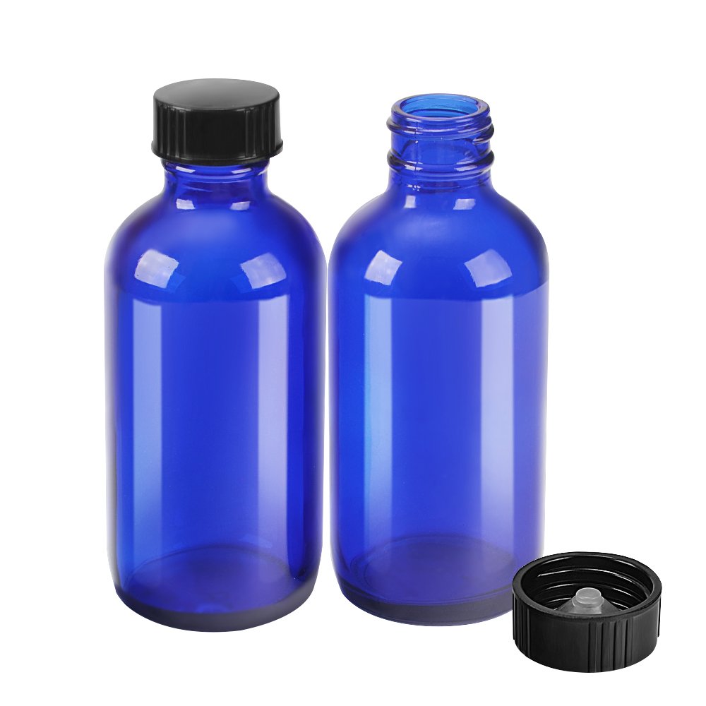 12 pack 4 oz 120 ml Cobalt Blue Glass Boston Bottle Bottles with Black Phenolic Cone Lined Caps,Perfect Reusable Bottles for Essential Oils,Cleaning Products,Lotion,Aromatherapy.