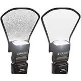 Paquete de 2 reflectores difusores de flash – Kit de reflector de flash de rebote de 2 lados blanco/plateado con correa elást