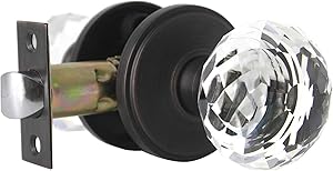 GOBEKOR Classic Rosette 1 Pack Crystal Passage Door Lock in Oil Rubbed Bronze,Diamond Glass Door Handle Interior Doorknob for Hall Closet Flat Ball Shape,Locked Inside,Left/Right Handed Doors Using