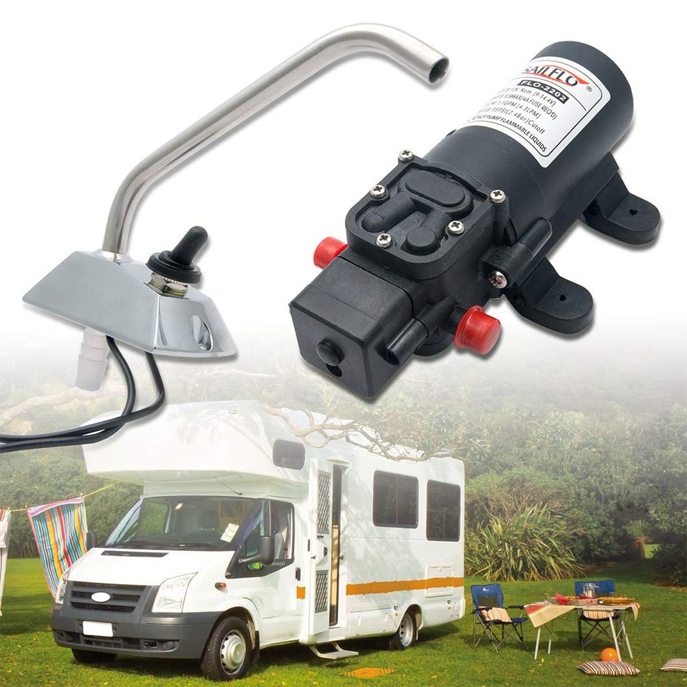 Sunwan 12V RV Water Pump High Pressure Micro Self-Priming Diaphragm Galley Electric Pump & 360°Spin FAUCET/TAP for Boat/Caravan Motorhome