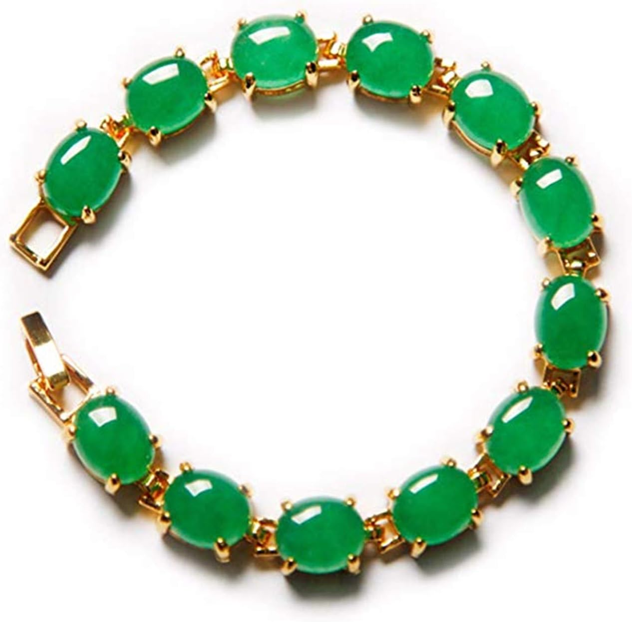 yigedan Womens 18KGP Gold Plated Egg-Shaped Green Jade Natural Stone Bracelet (Gold)