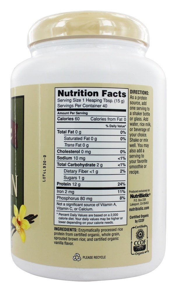 Nutribiotic Organic Rice Protein Vanilla Powder 1 lbs. 5 oz