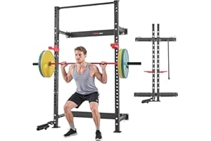 VEVOR Folding Power Cage, Wall-Mounted Power Rack Squat Rack, Multifunctional Strength Training Workout Equipment with Landmi