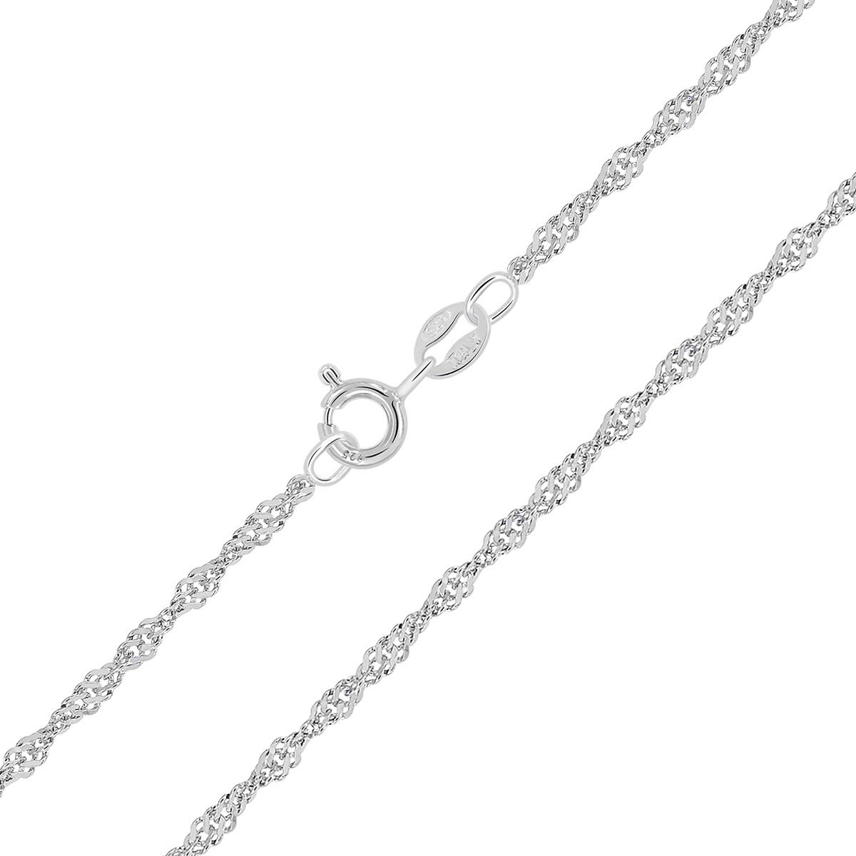 PLANETYS - 925 Sterling Silver Rhodium Finishing Singapore Chain Necklace for Children or Baby 2 mm Width Length: 16 Inches