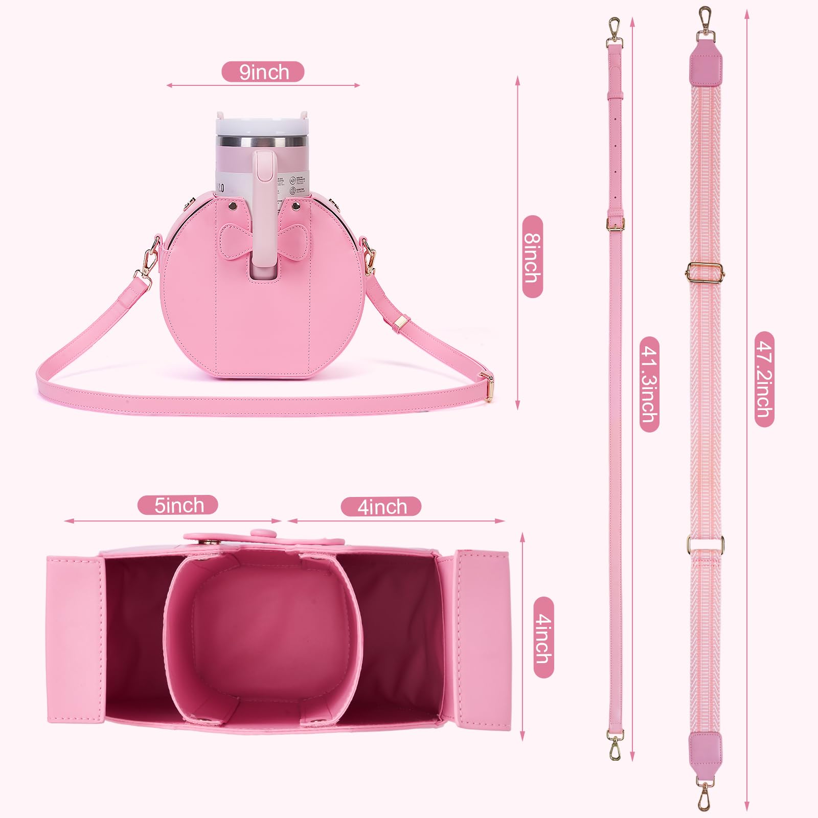 Asaint Stanley Cup Purse, Crossbody Bag with Water Bottle Holder, Adjustable Women Shoulder Strap (Pink (D))