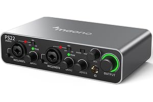MAONO USB Audio interface for PC with 60 dB Pro-preamp, 24bit/192kHz, Dual USB interface for PC&Smartphone, Routing Software for Home Recording, Music Production, Guitar, Podcast, Streaming(PS22)