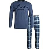 Lucky Brand Mens Pajamas Set - 2 Piece Soft Long Sleeve TShirt Men & 30'' Inseam Flannel Pajama Pants Sleepwear Lounge PJ Set