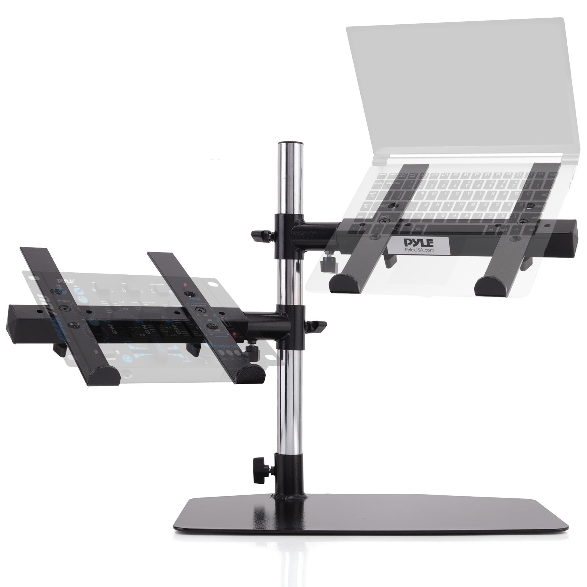 Pyle Dual Tray Laptop Stand Adjustable Height Portable Desk Mount Ergonomic Support for DJ Mixer Workstation Gaming Treadmill Setup