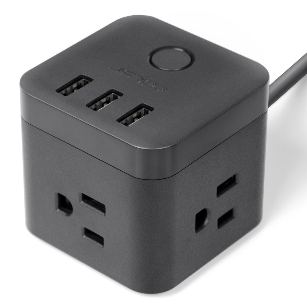 JSVER Compact Cube Smart Power Strip with 3 USB Charging Station, 3