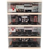 kivcmds 1:64 Scale 4-Tiers Vehicle Model Display Case for Sports Car and Lego Model Collectors, Display Stand for Alloy Car Model Toy with Parking Lot Scene (4-Tiers Auto Repair Store Scene)