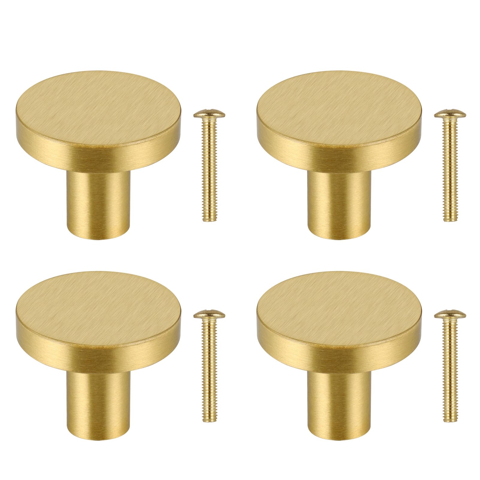 JIZZU 4Pcs Solid Brass Gold Drawer Knobs, Durable Cabinet Knobs, Single Hole Door Handles for Cupboard, Wardrobe, Dresser Drawer, Furniture Decoration with Screws 20 * 33mm