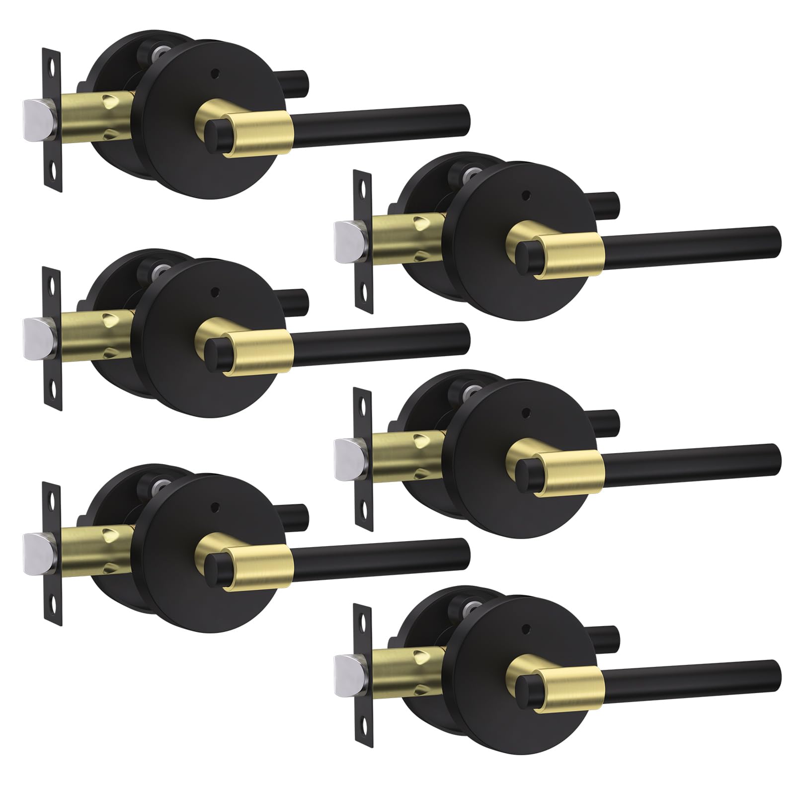Photo 1 of goldenwarm 6 Pack Black and Gold Interior Door Handles, Privacy Lever Door Handle, Interior Door Lever Pack, Black and Gold Door Handles Interior for Bedroom, Bathroom
