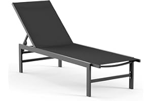 Vexwalx Outdoor Lounge Chairs for Pool, Aluminum Chaise Lounge Chairs with 5-Position Recliner, Patio Lounge Chair for Backyard, Poolside, Deck, Lawn, Black