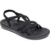 MEGNYA Women's Comfortable Walking Sandals with Arch Support, Athletic Hiking Sandals with Handmade Straps, Outdoor Soft Water Sandals for Beach Poolside Travel Camping