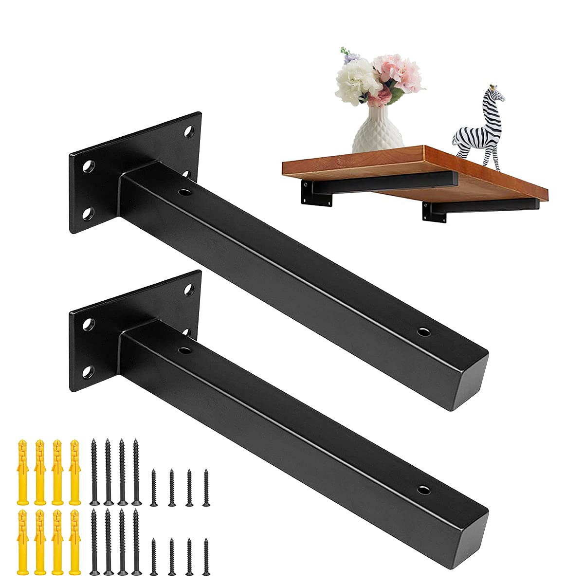 DOMI PRO 10 inch/25cm Industrial Black Thicken Floating Shelf Brackets Retro Wall Mounted for DIY or Custom Wall Shelving Shelf Supports Includes Screws & Wall Anchors