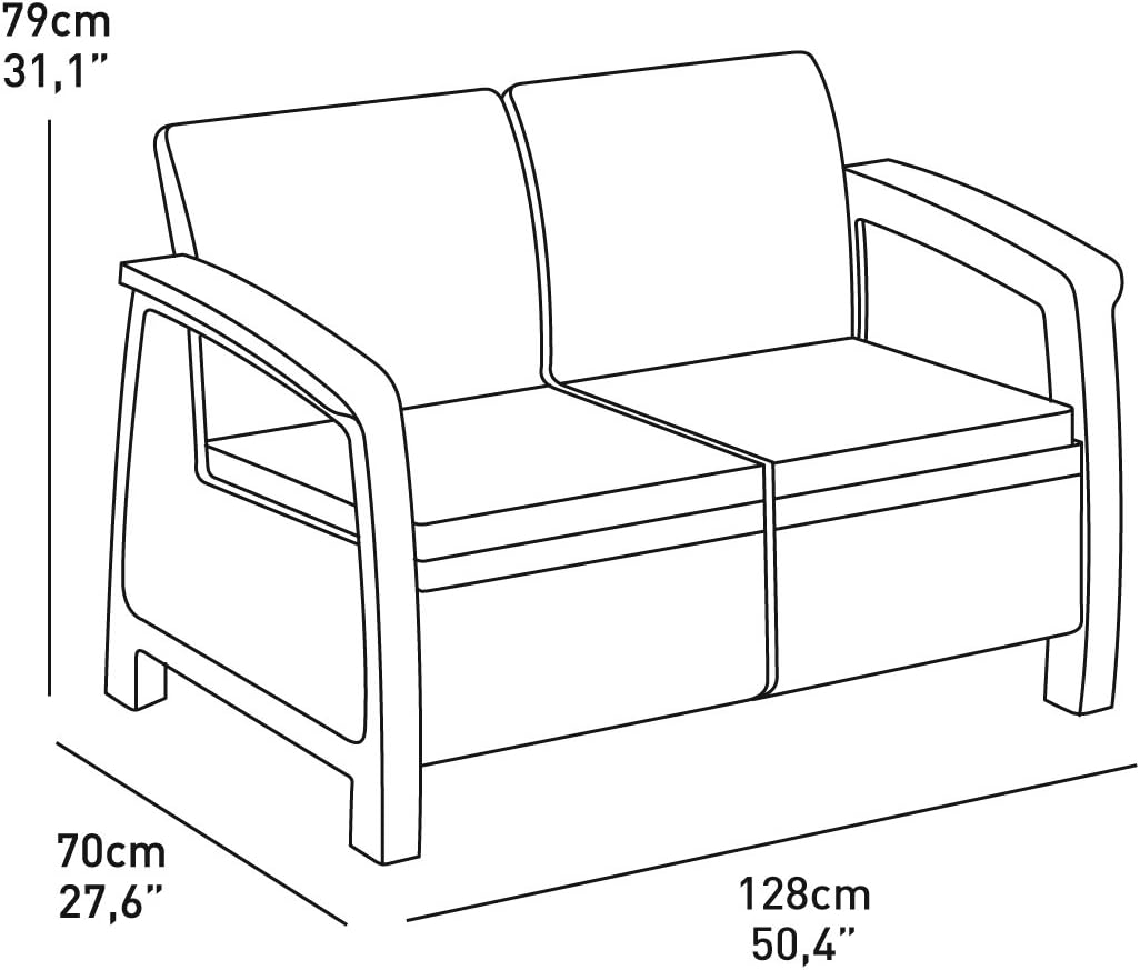 Keter Corfu Resin Wicker Outdoor Loveseat Patio Couch with Washable Cushions - Perfect for Balcony, Deck, and Poolside Seating and Furniture Sets, Brown : Patio Loveseats : Garden & Outdoor