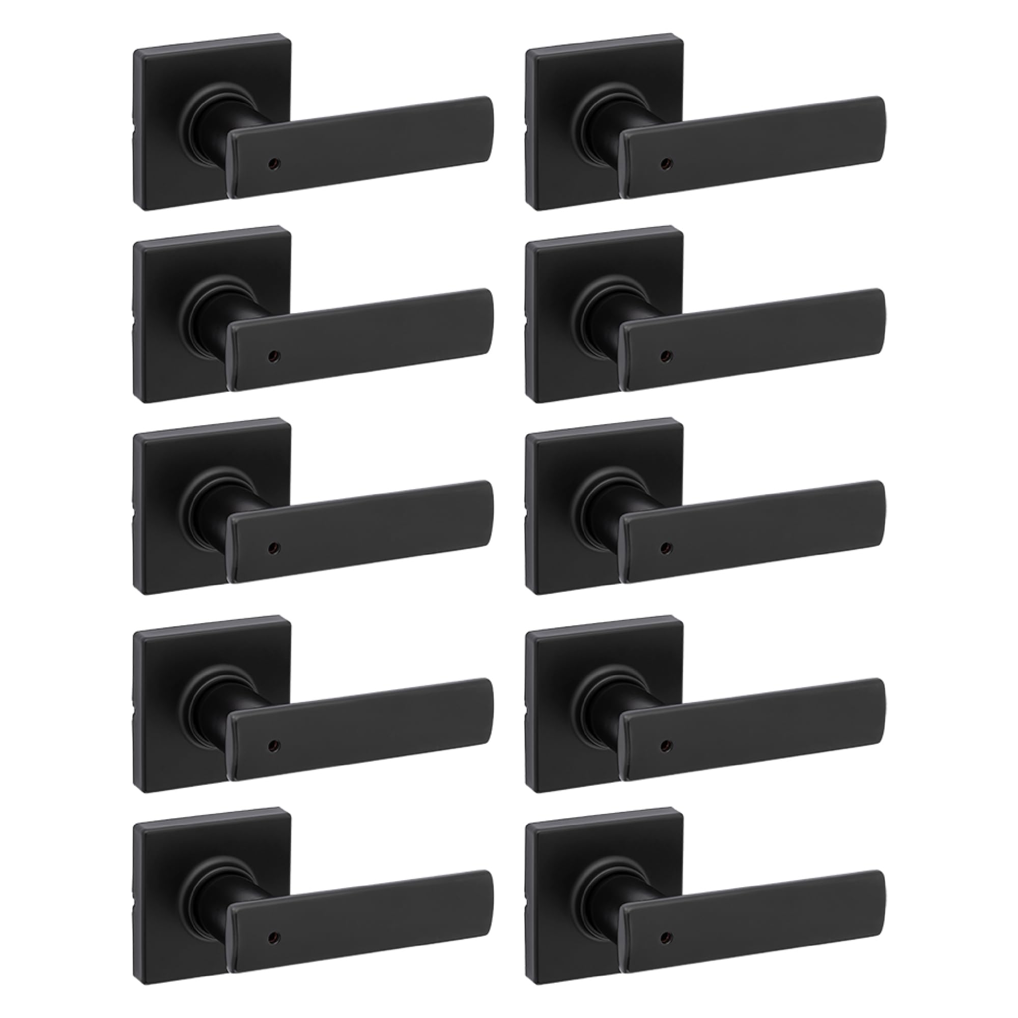 Kwikset Breton Interior Privacy Door Handle with Lock 10 Pack, Door Lever for Bathroom and Bedroom, Matte Black Reversible Keyless Turn Lock, with Microban Protection Image Kwikset Breton Interior Privacy Door Handle with Lock 10 Pack, Door Lever for Bathroom and Bedroom, Matte Black Reversible Keyless Turn Lock, with Microban Protection Image