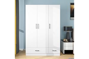 TrendTerrace Modern White Armoire Wardrobe Closet with 3 Doors 2 Drawers and Large Shelves Hanging Rods for Bedroom 71" Tall Freestanding Clothes Storage Cabinet