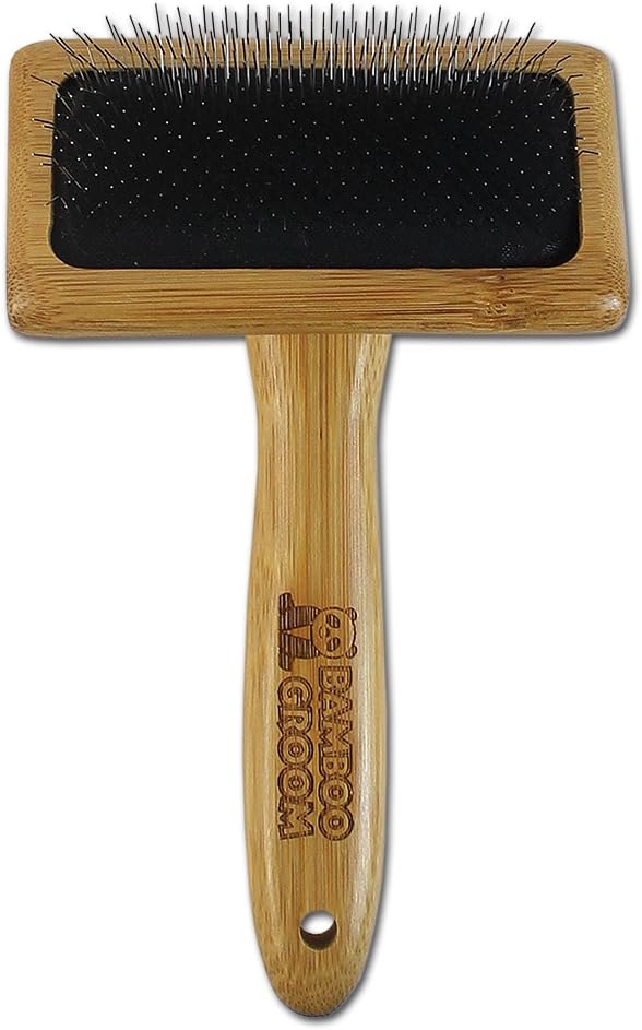 Alcott Bamboo Groom Slicker Brush with Stainless Steel Pins for Pets Medium - Image 3