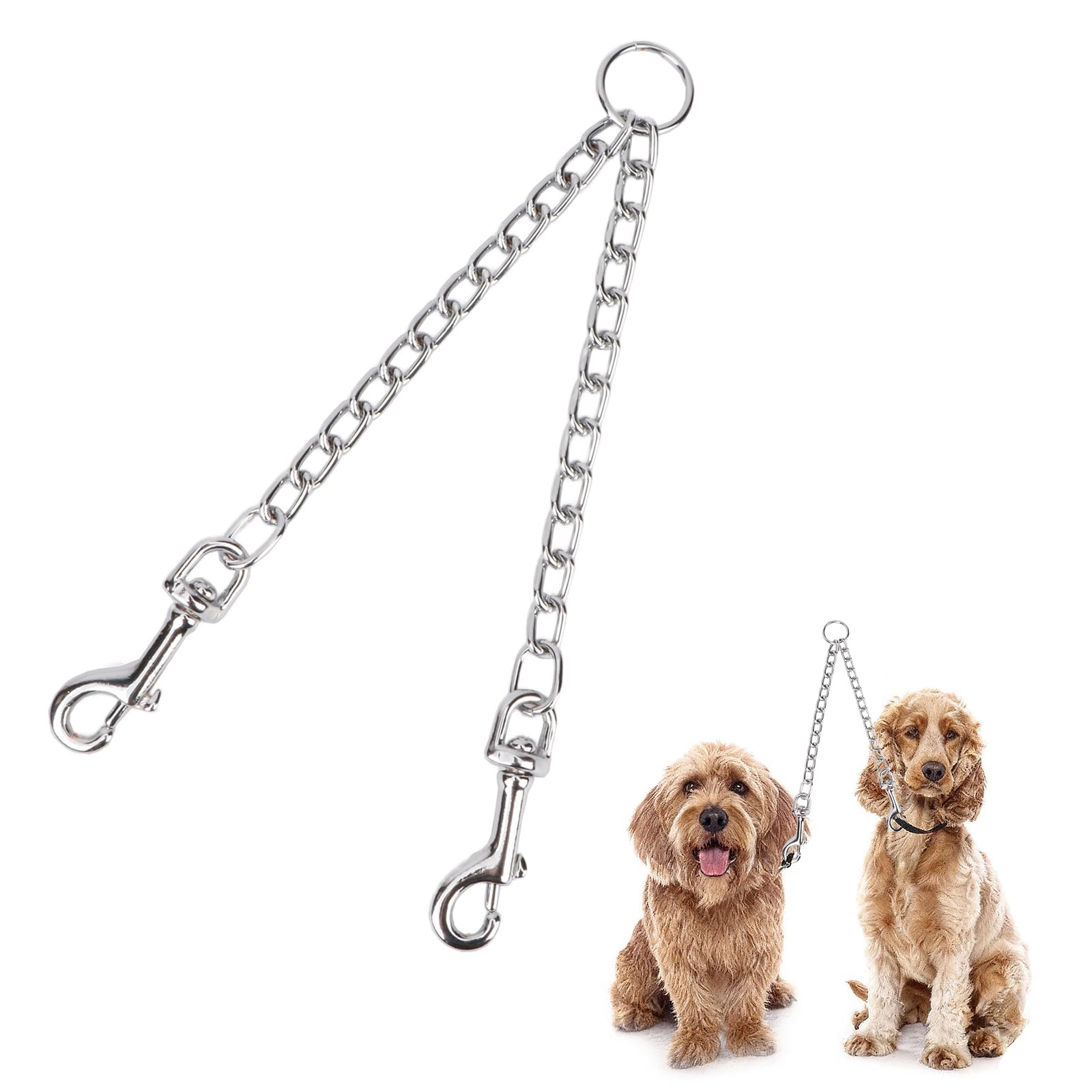 Pet Chain Stainless Steel Double-head Dog Leash Twin Lead Traction Belt For Small Middle Large Dogs Safety Training (M)