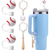 Mity rain Cup accessories for Stanley Decorations, Designed for Stanley Baseball Mom Accessories, 3PCS Straw Topper Cover Cap with 2PCS 3D Baseball Charm for Stanley Cup 14 20 30 40 Oz Tumblers