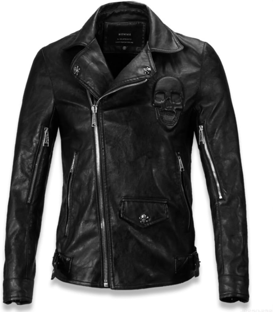 Jinmen Men's Classic Side Lace Police Style Motorcycle Jacket -443P300