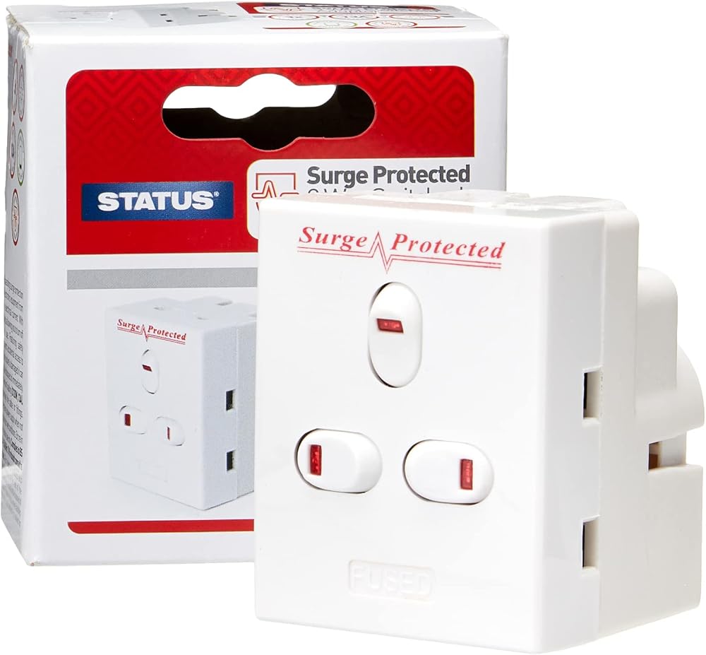 Status 3 Way Multi Plug Adapter UK 3 Pin Individually Switched Fused Surge