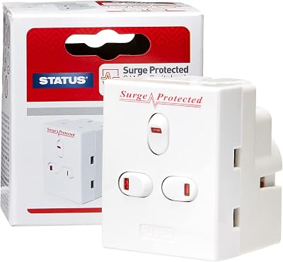 Status 3 Way Multi Plug Adapter UK 3 Pin Individually Switched Fused Surge