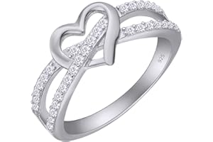 AFFY Infinity Heart Promise Ring Natural Diamond, Cubic Zirconia, Moissanite or Lab Grown Diamond Split Shank Engagement Ring for Women in 10K Solid Gold Or 14K Gold Over Sterling Silver Jewelry Gift for Her