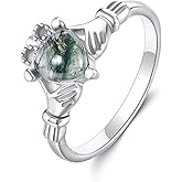 AXOMY Claddagh Ring 925 Sterling Silver Irish Claddagh Ring Moss Agate Irish Jewelry for Women