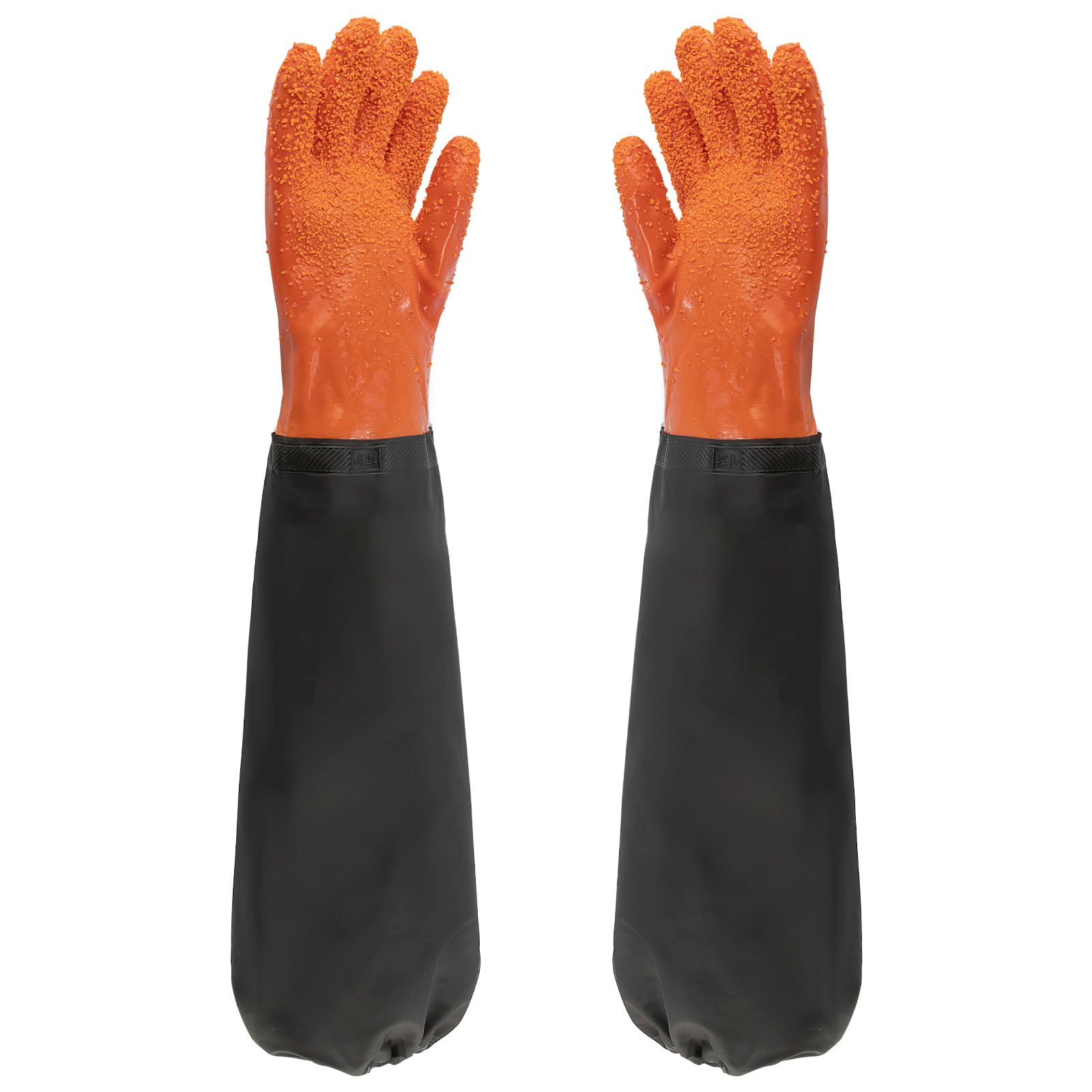 Dr.Fish Long Pond Gloves 65cm Long Waterproof Fishing Grabbing Cleaning Gloves, Cloth Lining PVC Reusable Heavy Duty Rubber,Full Arm for Gardening