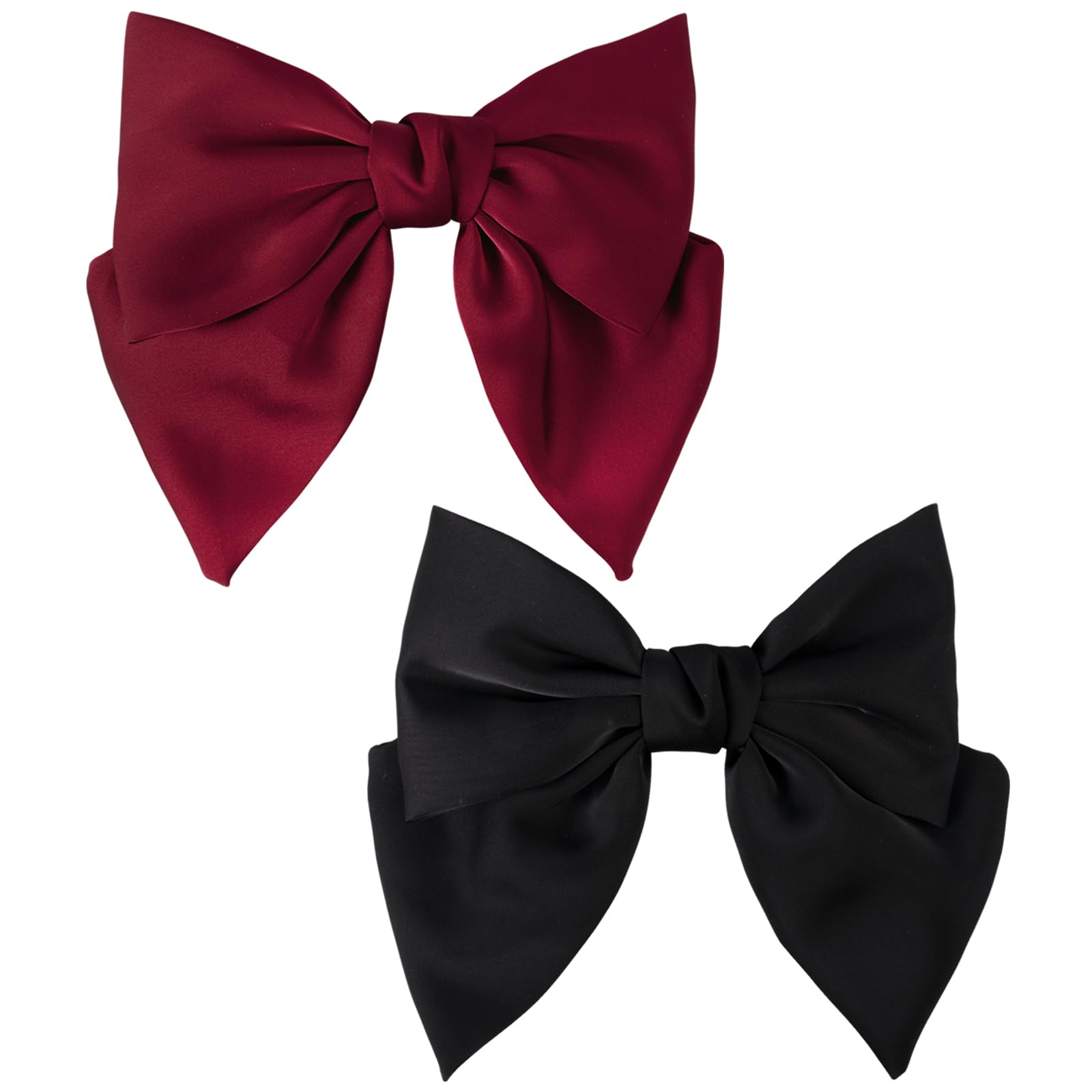 Dalababa Bow Hair Clips, 2 Pcs Large Hair Bows Barrettes Silky Satin Ribbon French Bowknot Accessories For Women Girls (Black & Burgundy)
