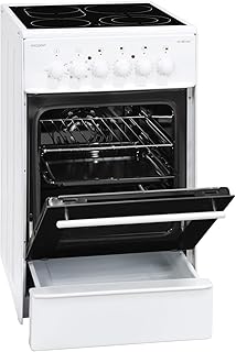 Exquisit Standherd ECM 8-4 BZ | Elektro-Standherd | 2-Kreis-Bräterzone | Glaskeramik-Kochfeld | 46 Liter Garraum | weiß