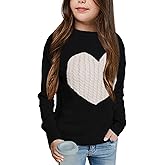 Batermoon Girls' Pullover Sweaters Long Sleeve Cute Heart Pattern Crewneck Knit Jumper Tops