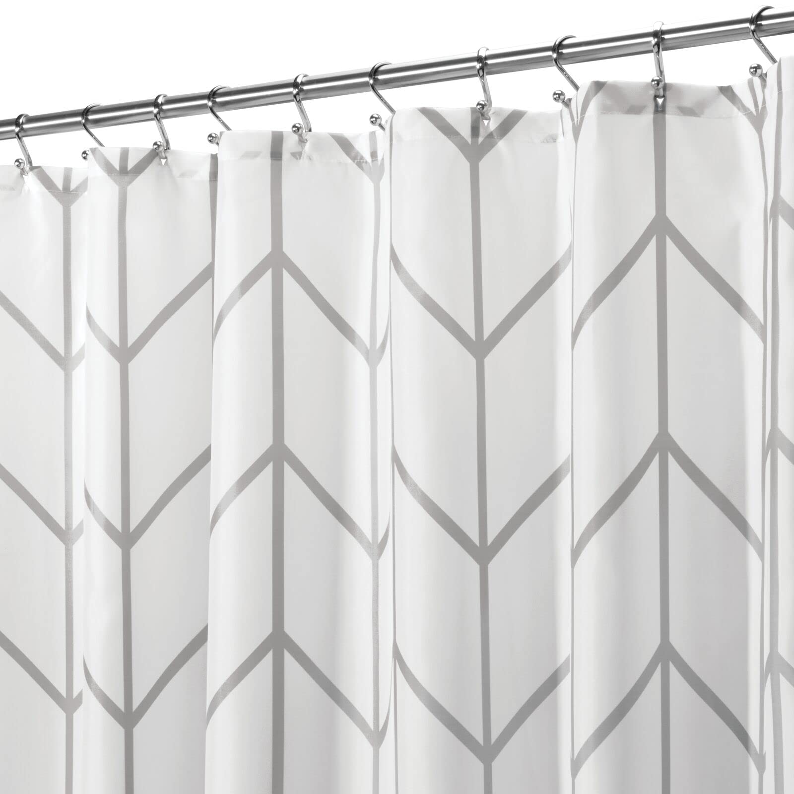 mDesign Fabric Shower Curtain - Modern Bathtub Curtains or Shower Stall Curtains - Water-Repellent Shower Curtains with Geometric Pattern - White/Grey