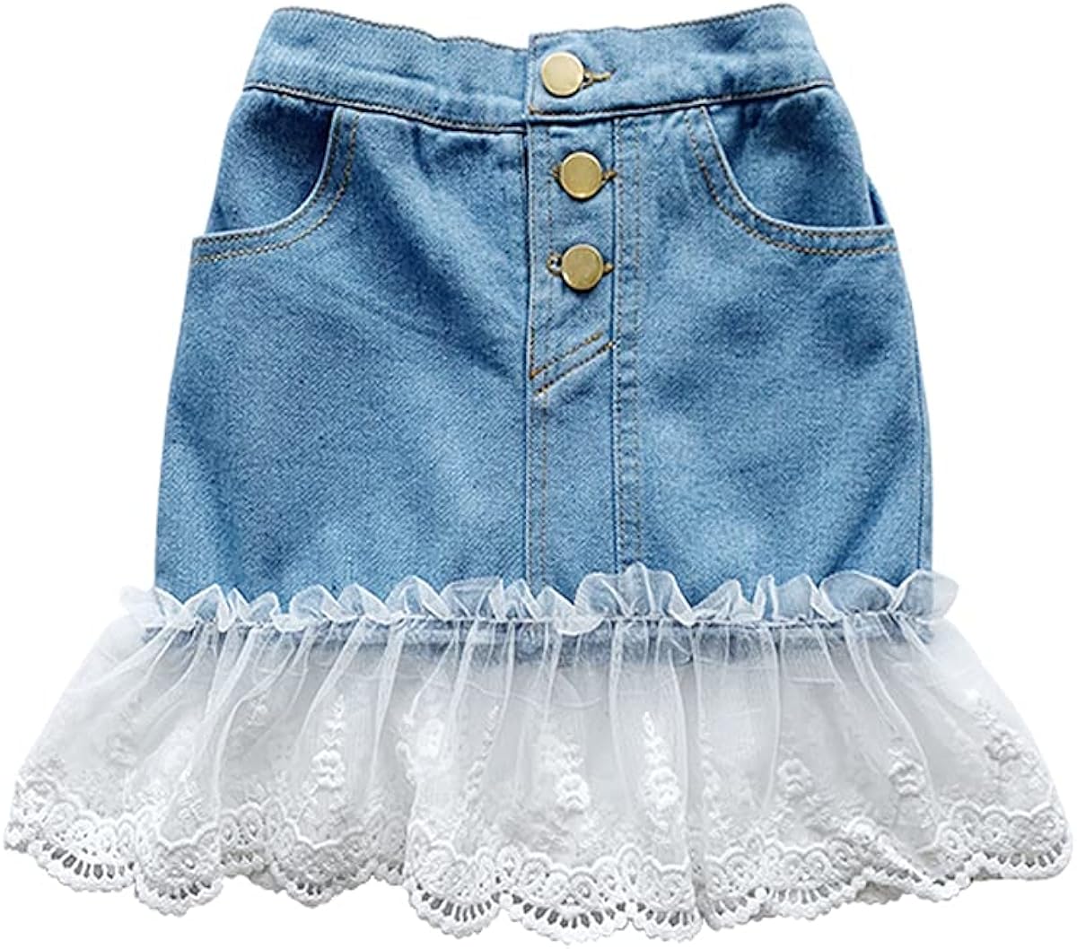 Toddler Baby Girls Denim Skirt Lace Elastic High Waist Knee