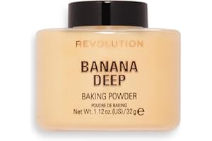 REVOLUTION BEAUTY LONDON Revolution, Loose Baking Powder, Makeup Setting Powder, Long-Lasting Coverage, Mattifies & Reduces Shine, Banana Deep, 1.12 oz