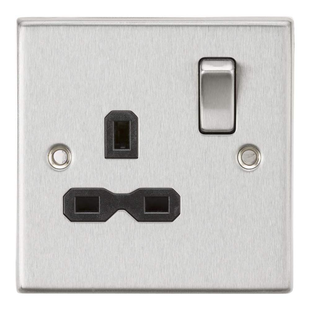13A 1G DP Switched Socket with Black Insert - Square Edge Brushed Chrome