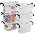 Bringer 6-Pack 1.5 L Mini Plastic Storage Box, Small Clear Storage Bin with Lids
